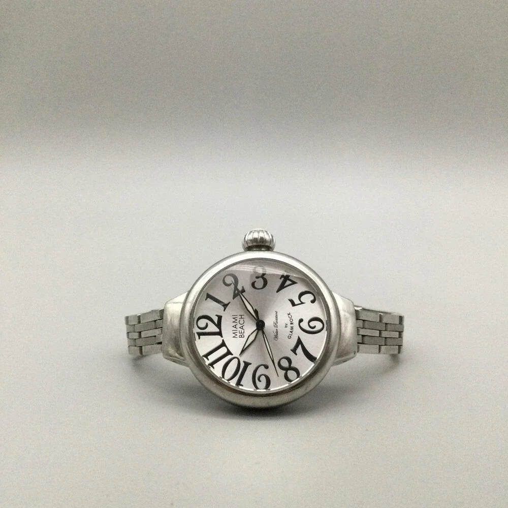 Miami Beach Womens Watch 35mm Silver Tone Stainless Glam Rock New Battery 6.5